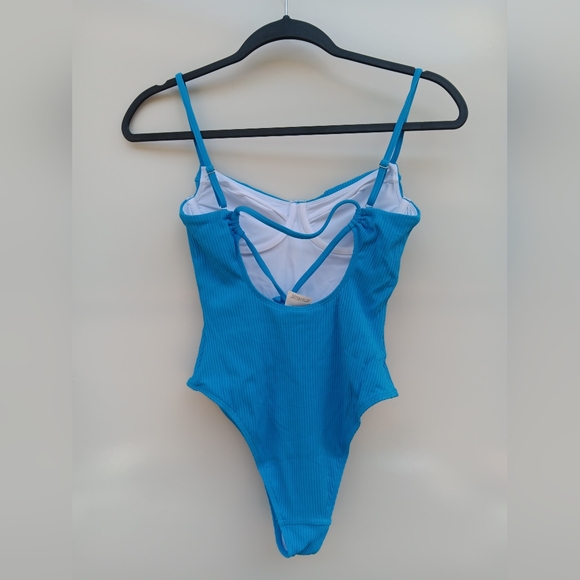 Blue Ribbed Textured Swimsuit - Picture 2 of 5